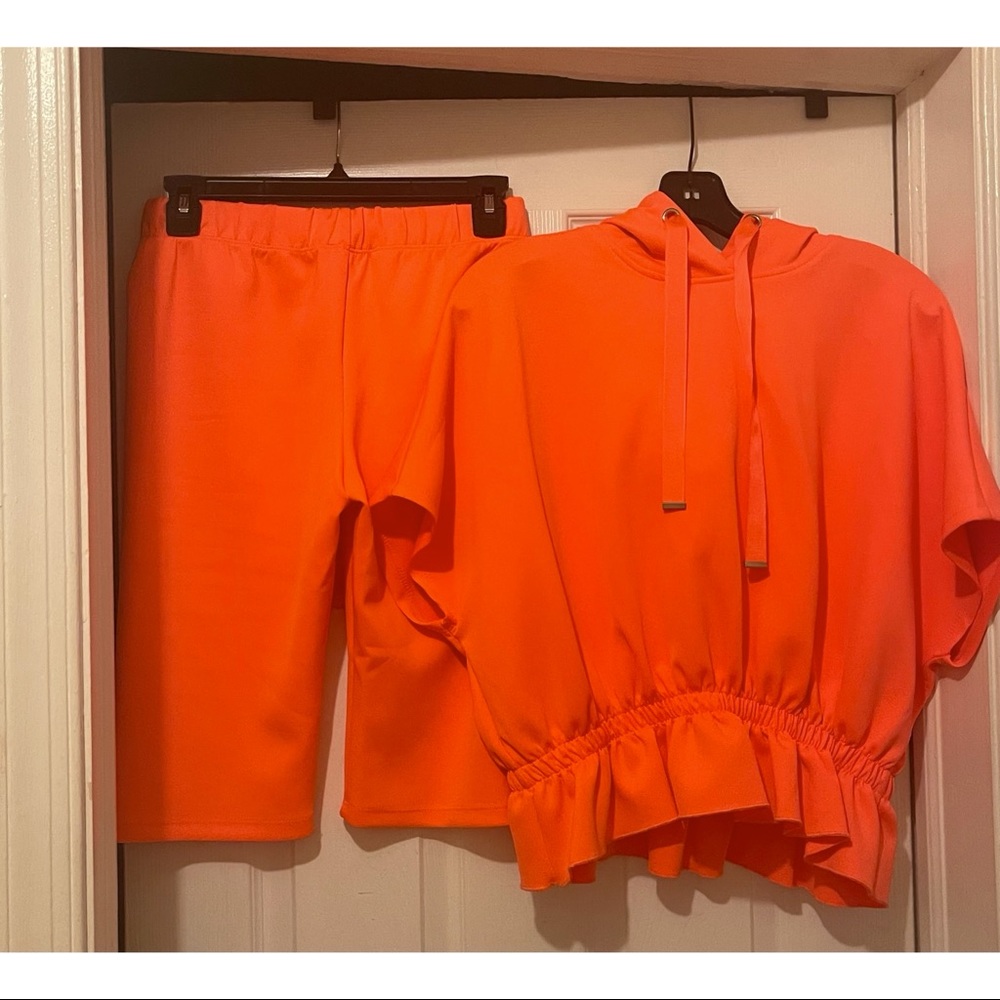 Brand New Neon Orange biker shirt set